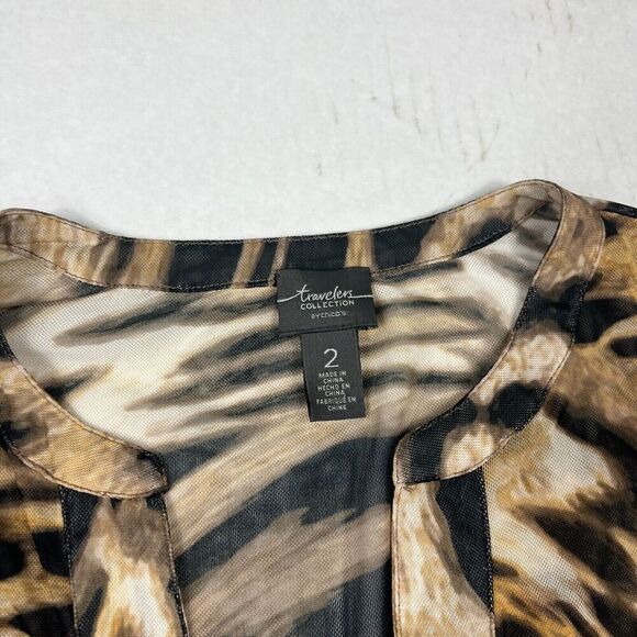 Chicos Travelers V-Neck Tunic Blouse Animal Print 3/4 Sleeve Lightweight 2 LARGE - Picture 5 of 13